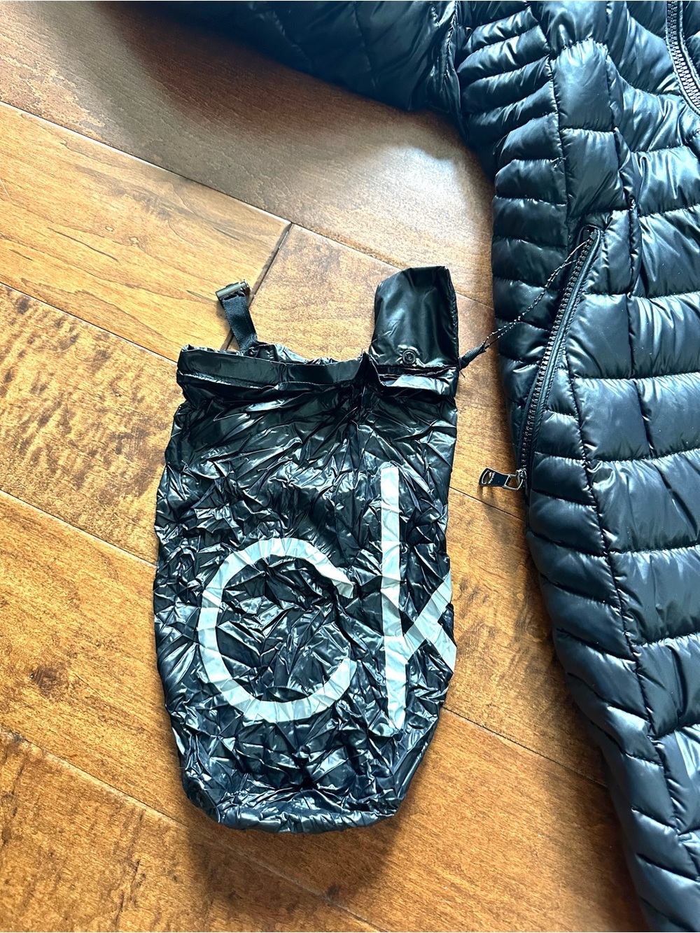Calvin Klein XL Black Packable Premium Down Long Puffer Coat Hooded - Picture 6 of 11
